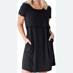Kindred Bravely Eleanor’s Black Short Nursing Sleeve Pocket Dress size L